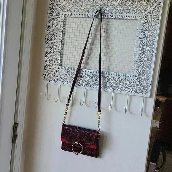 Topshop Vegan Faux Snakeskin Purse Red Black - Picture 16 of 16